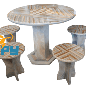 CONJ. MESA PEDRA FRIA MOD.DAMA CIRCULAR D=1M +4 BANCOS CIRC.